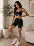 Piping Contrast Gym Bra and Short Set