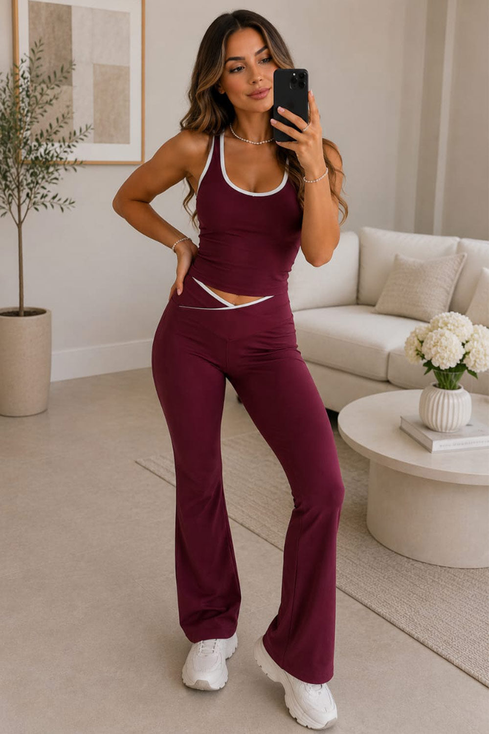 Piping Design Padded Contrast Gym Trouser Set