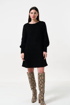 Jenyfer Eyelash Rib Long Sleeve Mini Dress - Black