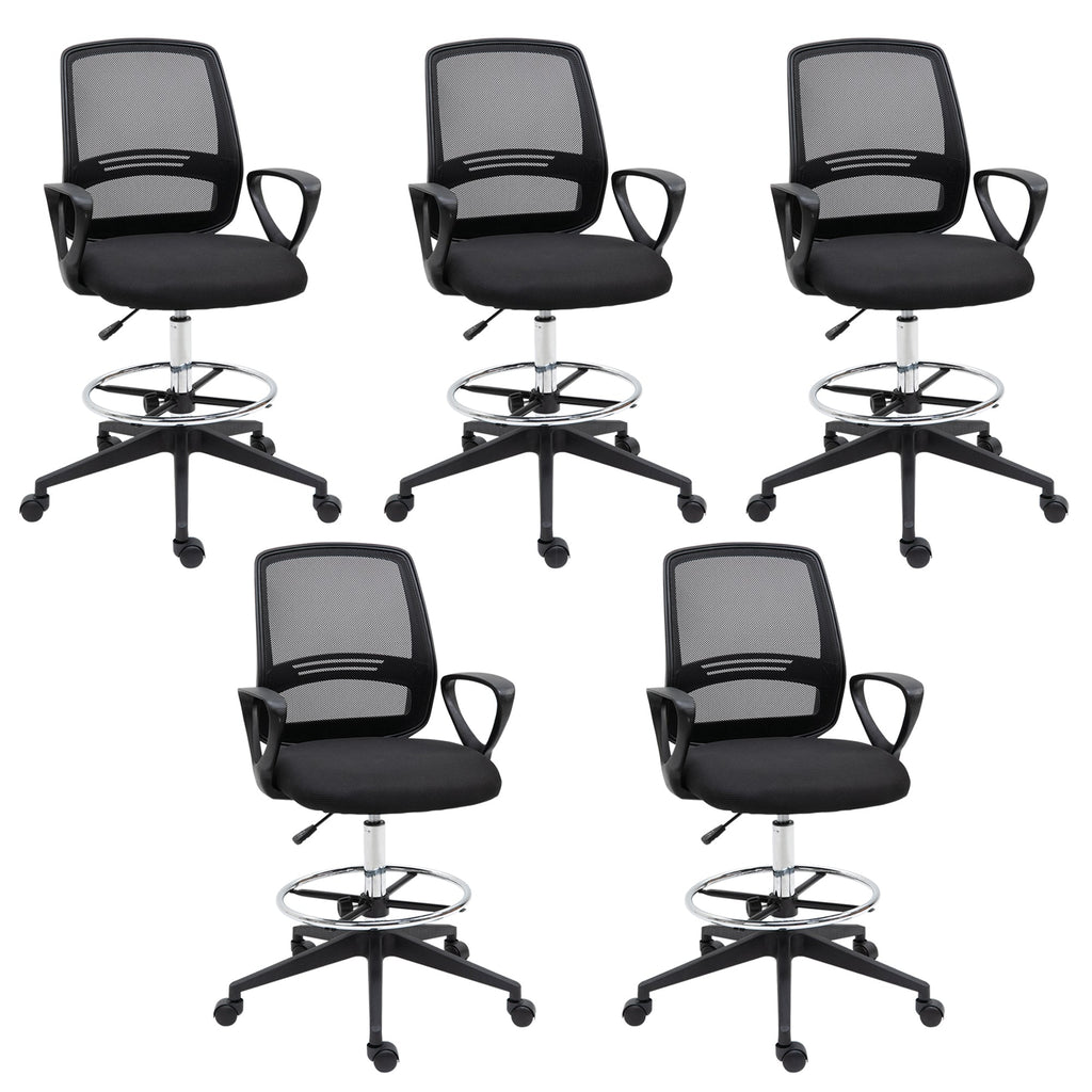 Vinsetto Ergonomic Mesh Back Drafting Chair, Tall Office Chair, Draughtsman Chair with Adjustable Height and Footrest 360\'c2\'b0 Swivel, Set of 5