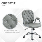 Vinsetto Office Chair Ergonomic 360\'c2\'b0 Swivel PU Diamante Padded Base 5 Castor Wheels for Home Work Grey