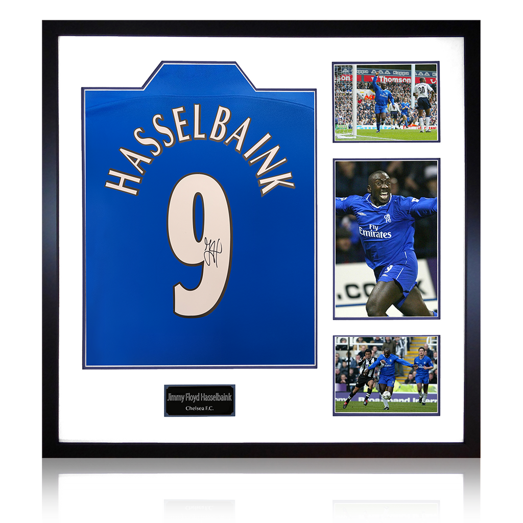 Jimmy Floyd Hasselbaink Signed Chelsea Shirt Elite Frame