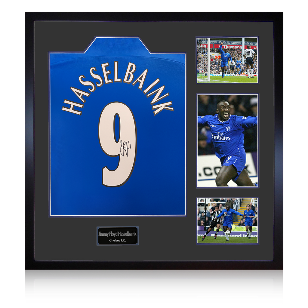 Jimmy Floyd Hasselbaink Signed Chelsea Shirt Elite Frame