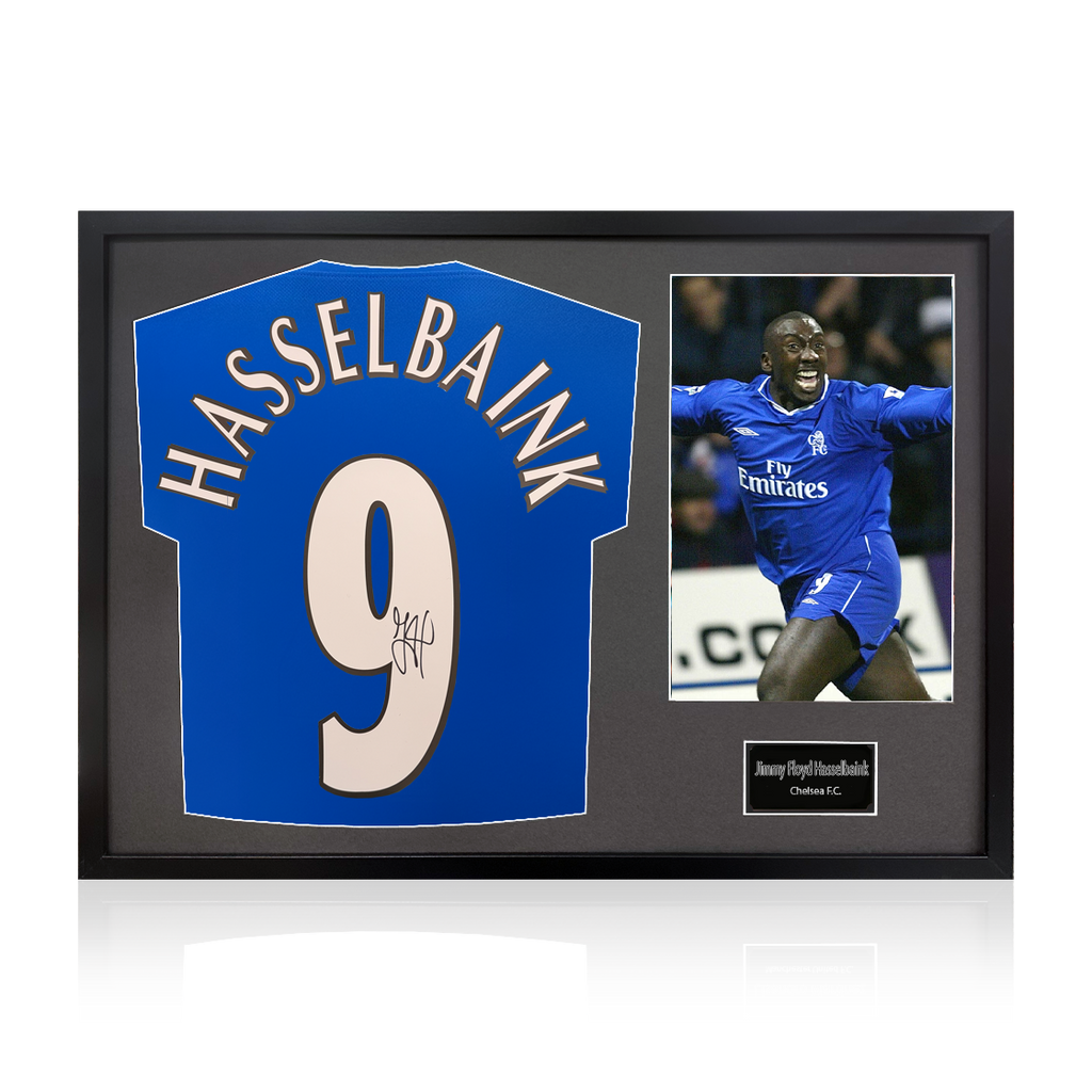 Jimmy Floyd Hasselbaink Signed Chelsea Shirt Classic Frame