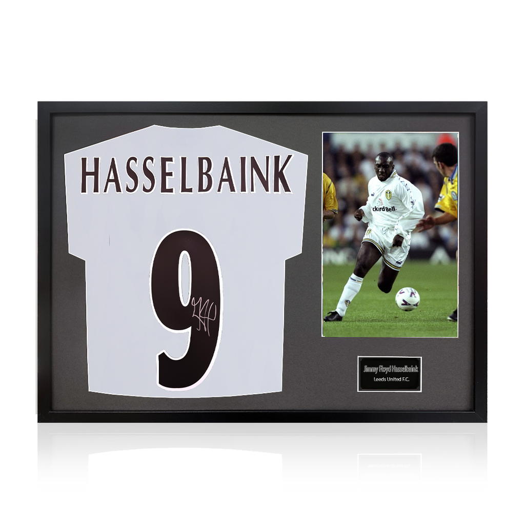 Jimmy Floyd Hasselbaink Signed Leeds United Shirt Classic Frame