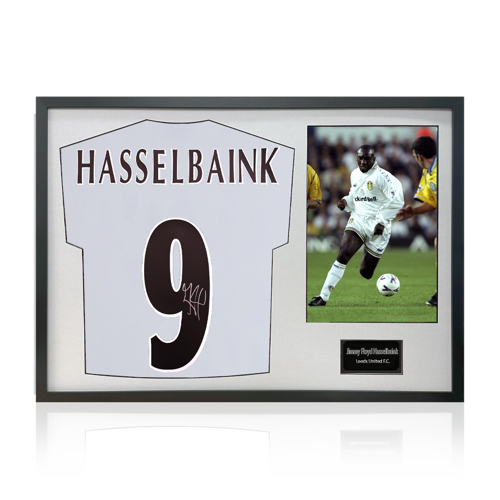 Jimmy Floyd Hasselbaink Signed Leeds United Shirt Classic Frame
