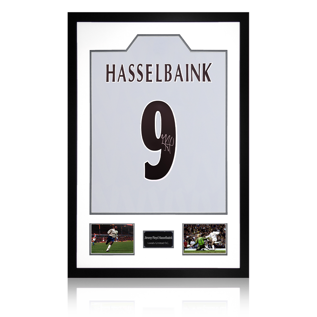 Jimmy Floyd Hasselbaink Signed Leeds United Shirt Premium Frame