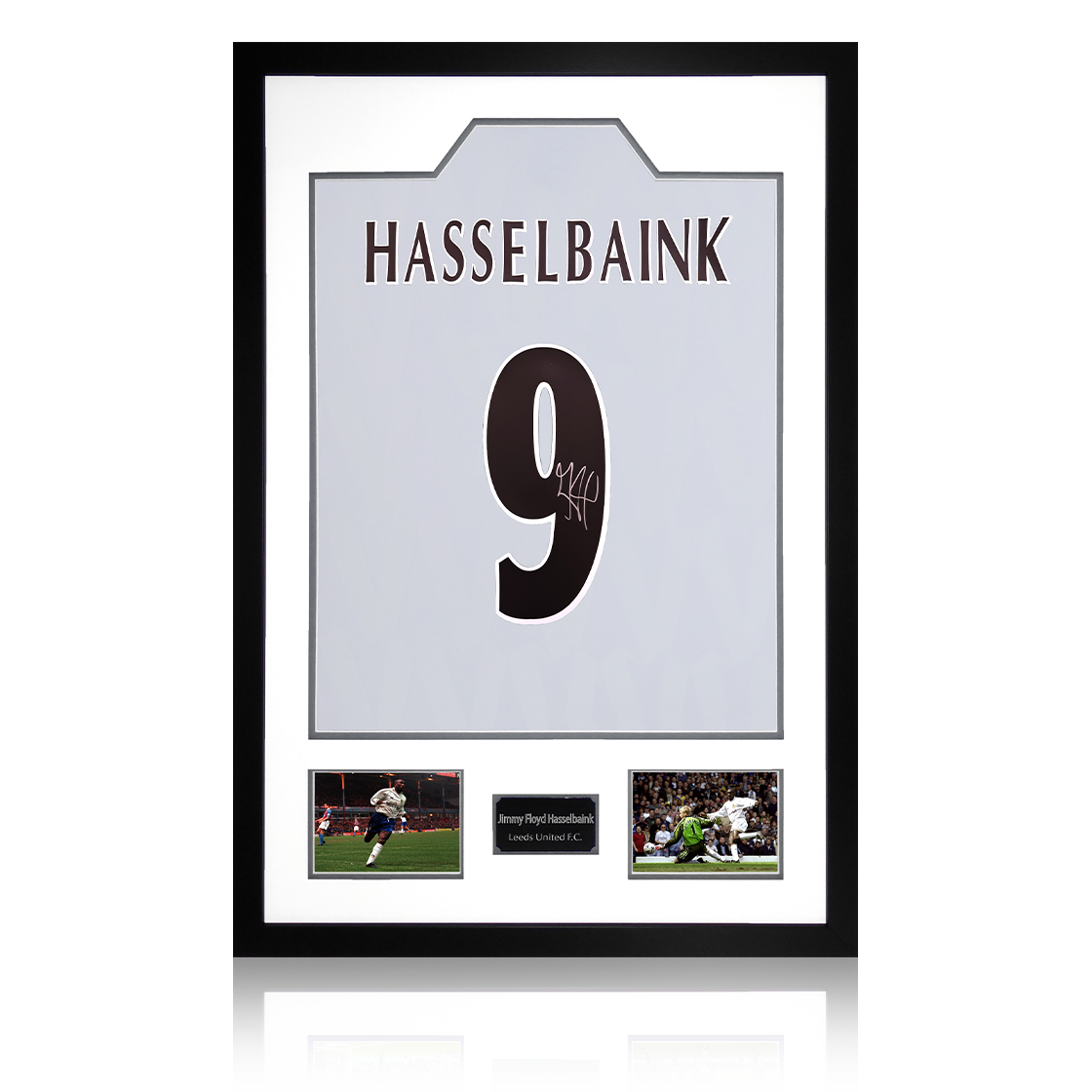 Jimmy Floyd Hasselbaink Signed Leeds United Shirt Premium Frame