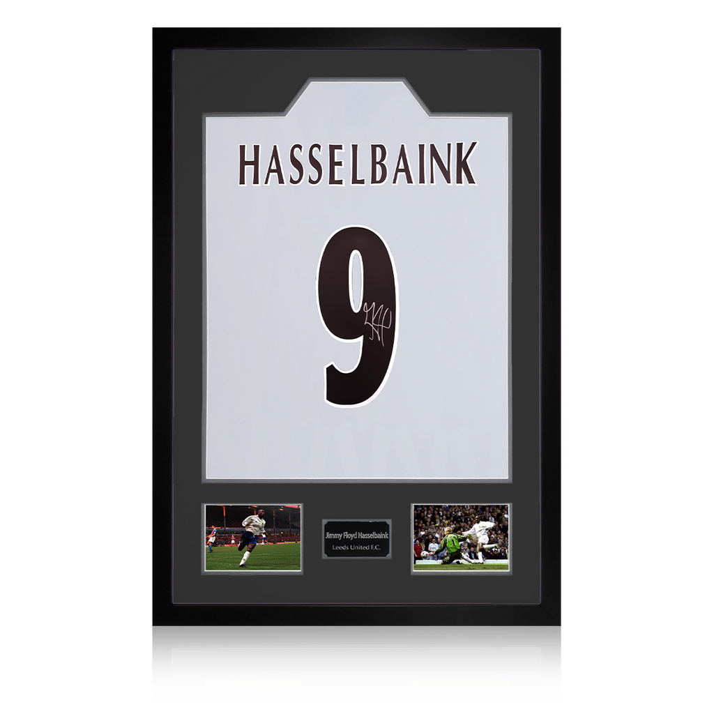 Jimmy Floyd Hasselbaink Signed Leeds United Shirt Premium Frame