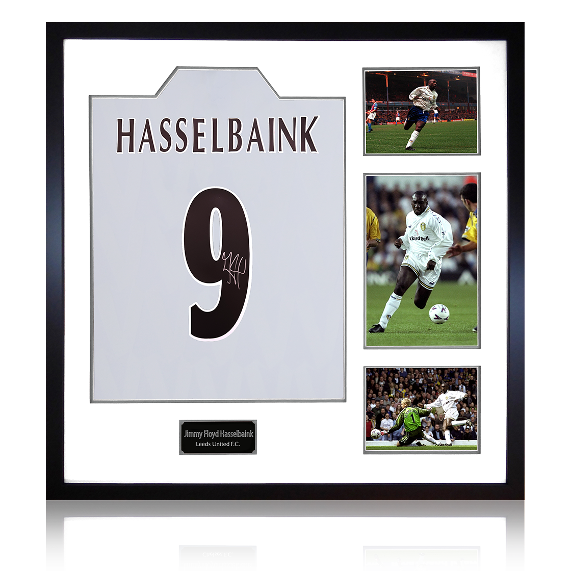 Jimmy Floyd Hasselbaink Signed Leeds United Shirt Elite Frame