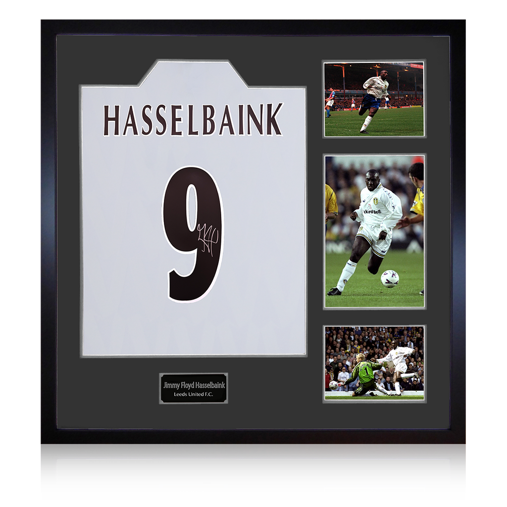 Jimmy Floyd Hasselbaink Signed Leeds United Shirt Elite Frame