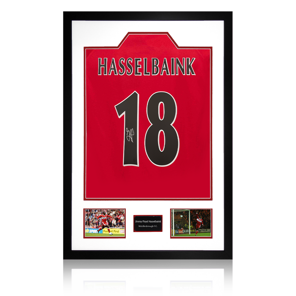 Jimmy Floyd Hasselbaink Signed Middlesbrough Shirt Premium Frame