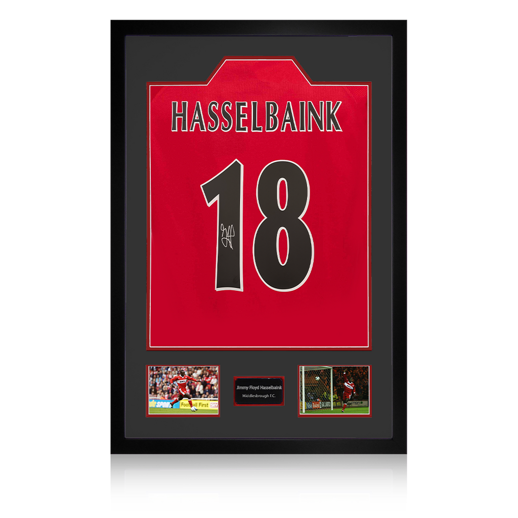 Jimmy Floyd Hasselbaink Signed Middlesbrough Shirt Premium Frame