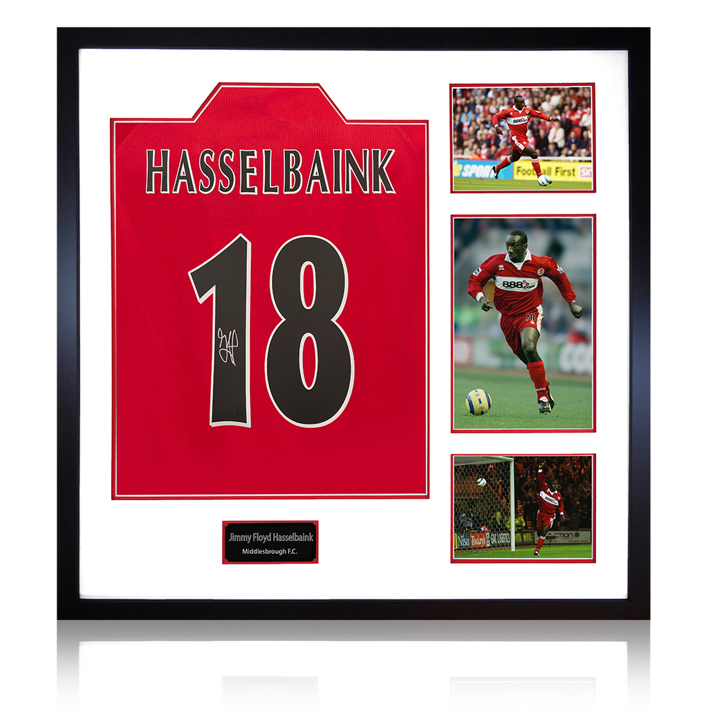 Jimmy Floyd Hasselbaink Signed Middlesbrough Shirt Elite Frame