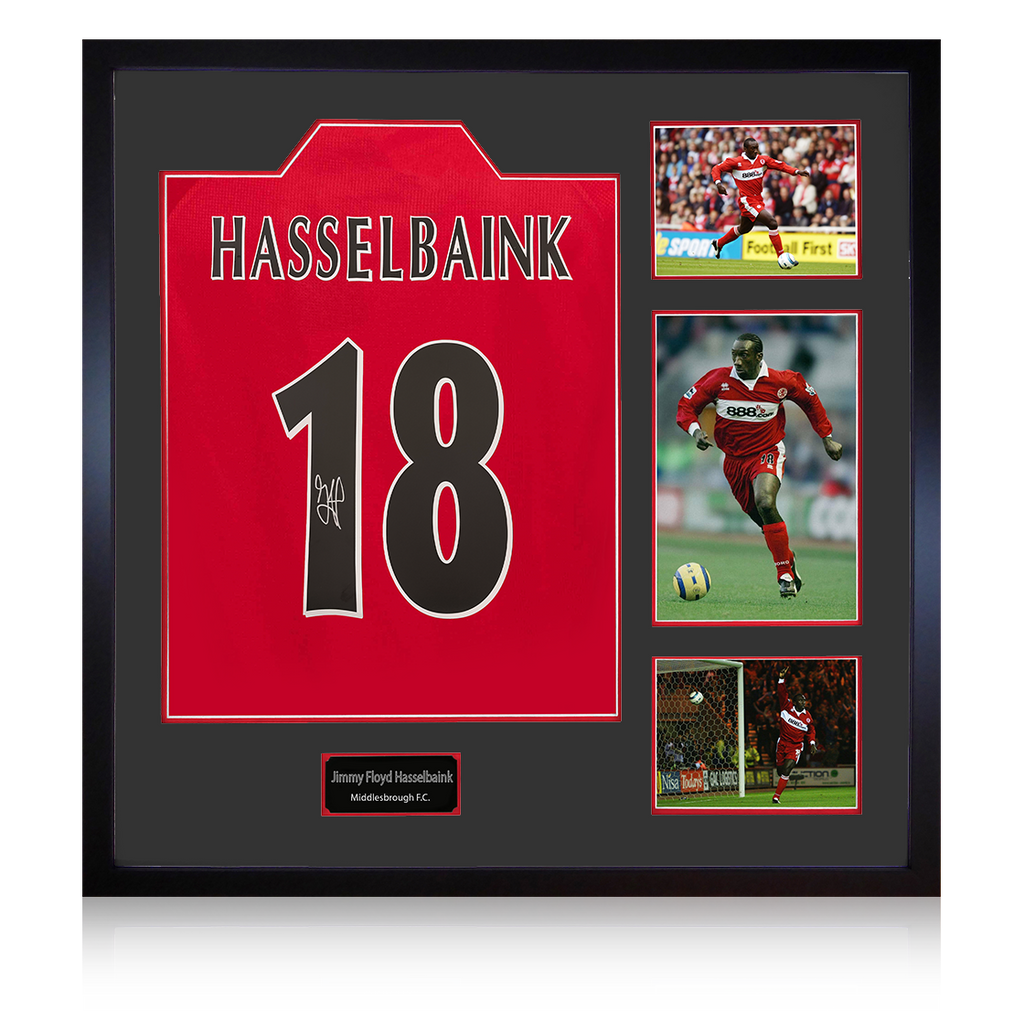 Jimmy Floyd Hasselbaink Signed Middlesbrough Shirt Elite Frame