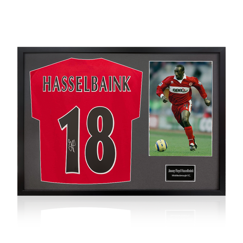 Jimmy Floyd Hasselbaink Signed Middlesbrough Shirt Classic Frame