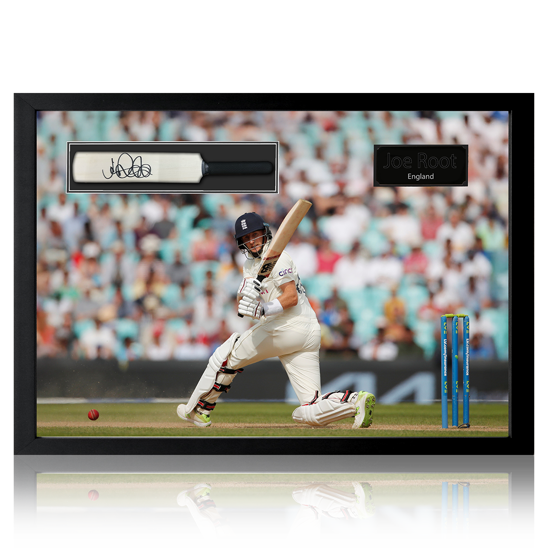 Joe Root Signed Mini Cricket Bat Iconic Frame.