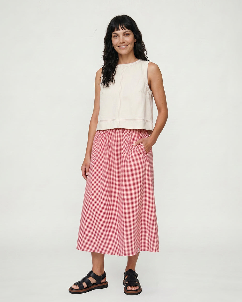 Joyce Burgandy Gingham Skirt