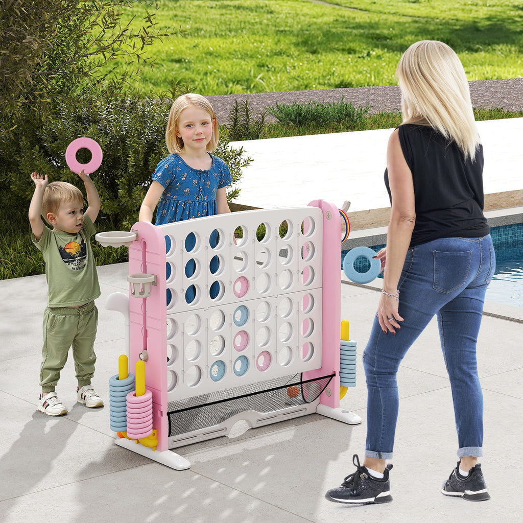 Jumbo 4-in-a Row Game Set with Basketball Hoop and 42 Rings-Green & White