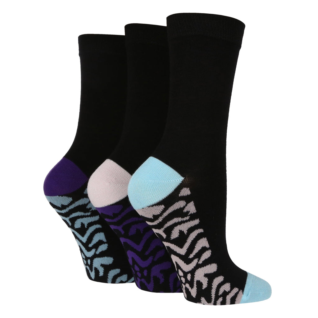 6 Pack Ladies Bamboo Socks: Plain Dress Socks with Unique Foot Patterns