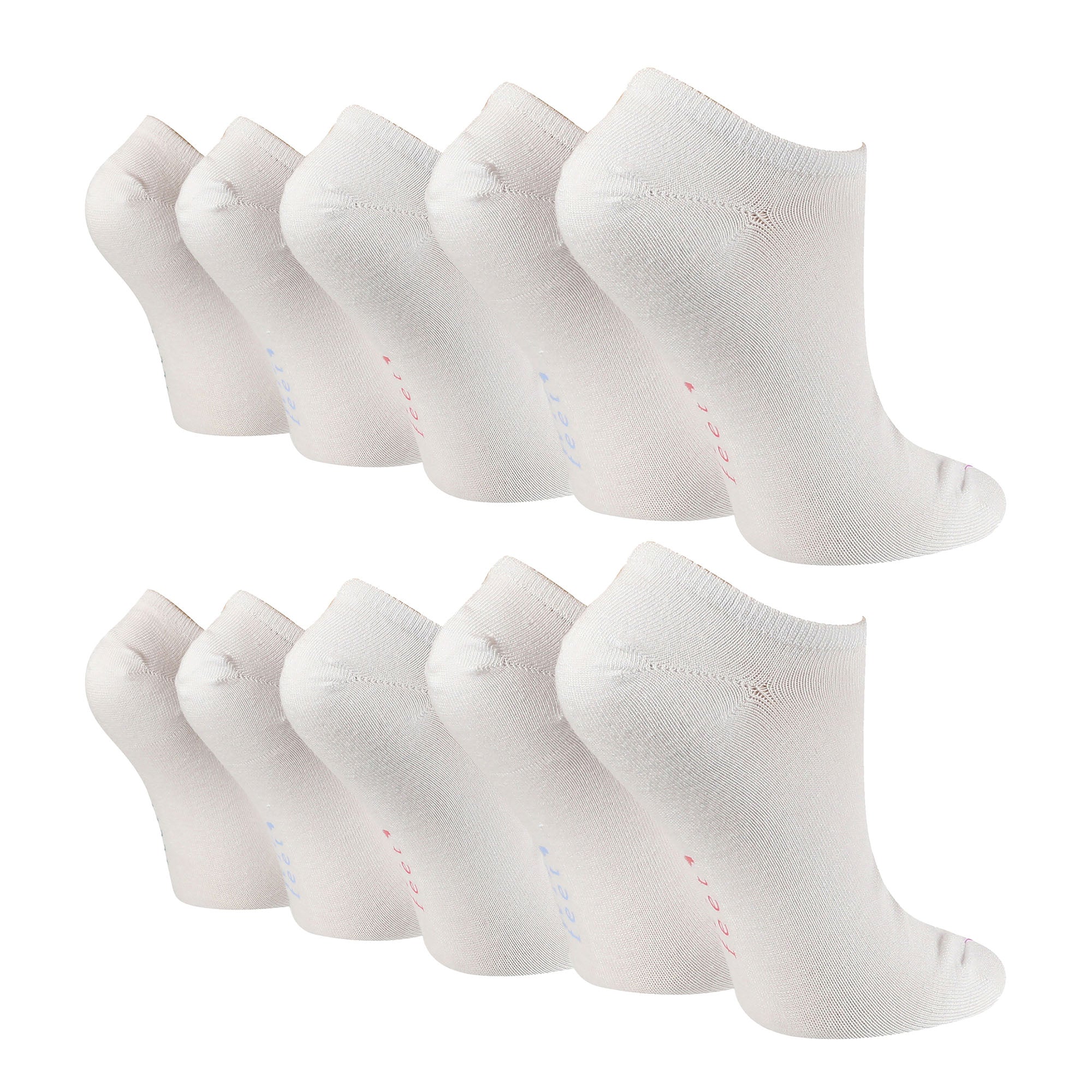 10 Pairs Ladies Bamboo Trainer Socks with Reinforced Heel & Toe