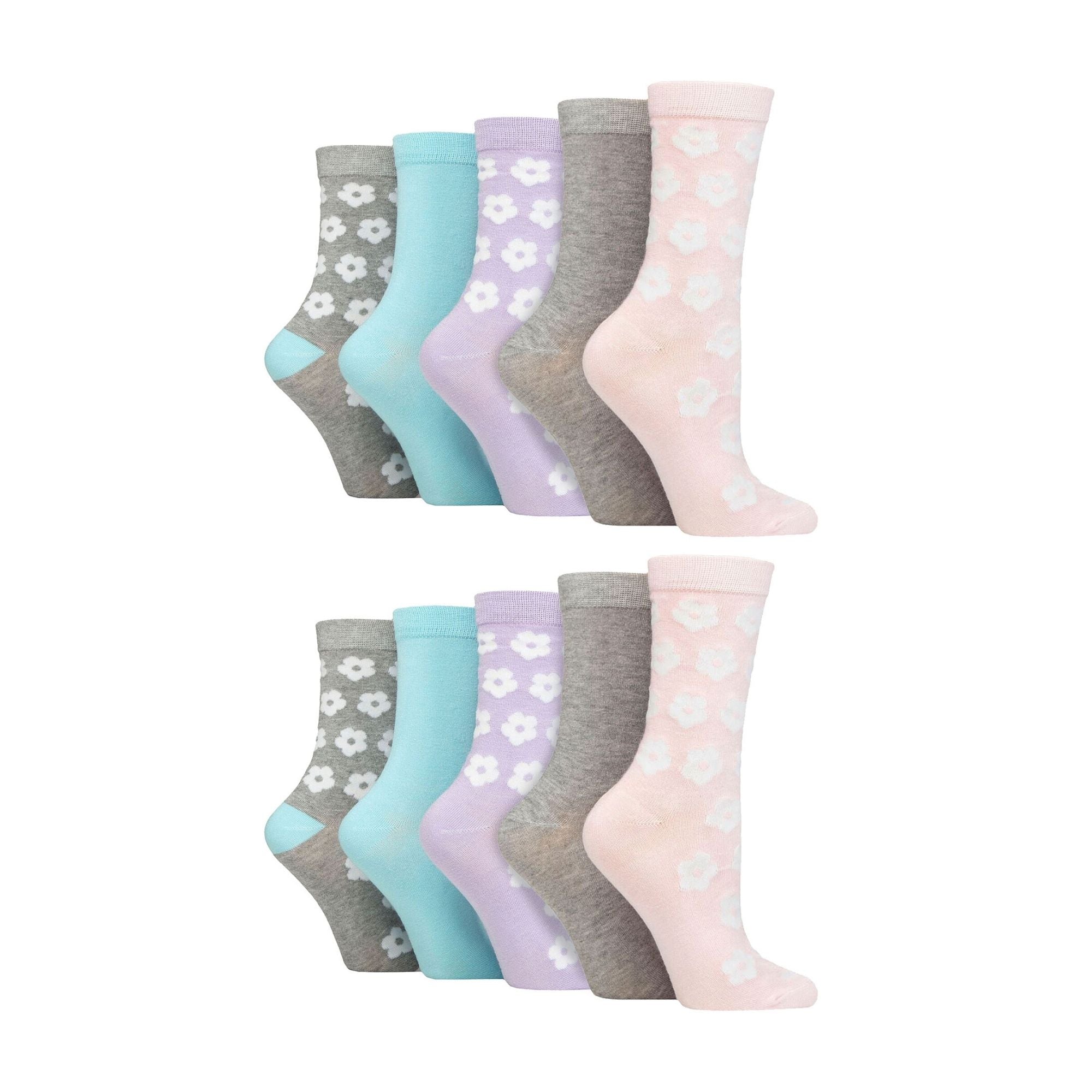 10 Pairs Ladies Bamboo Crew Socks with Patterns
