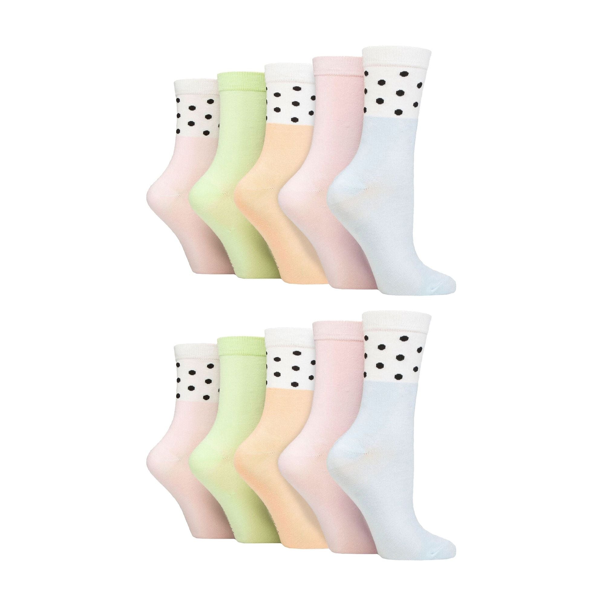 10 Pairs Ladies Bamboo Crew Socks with Patterns