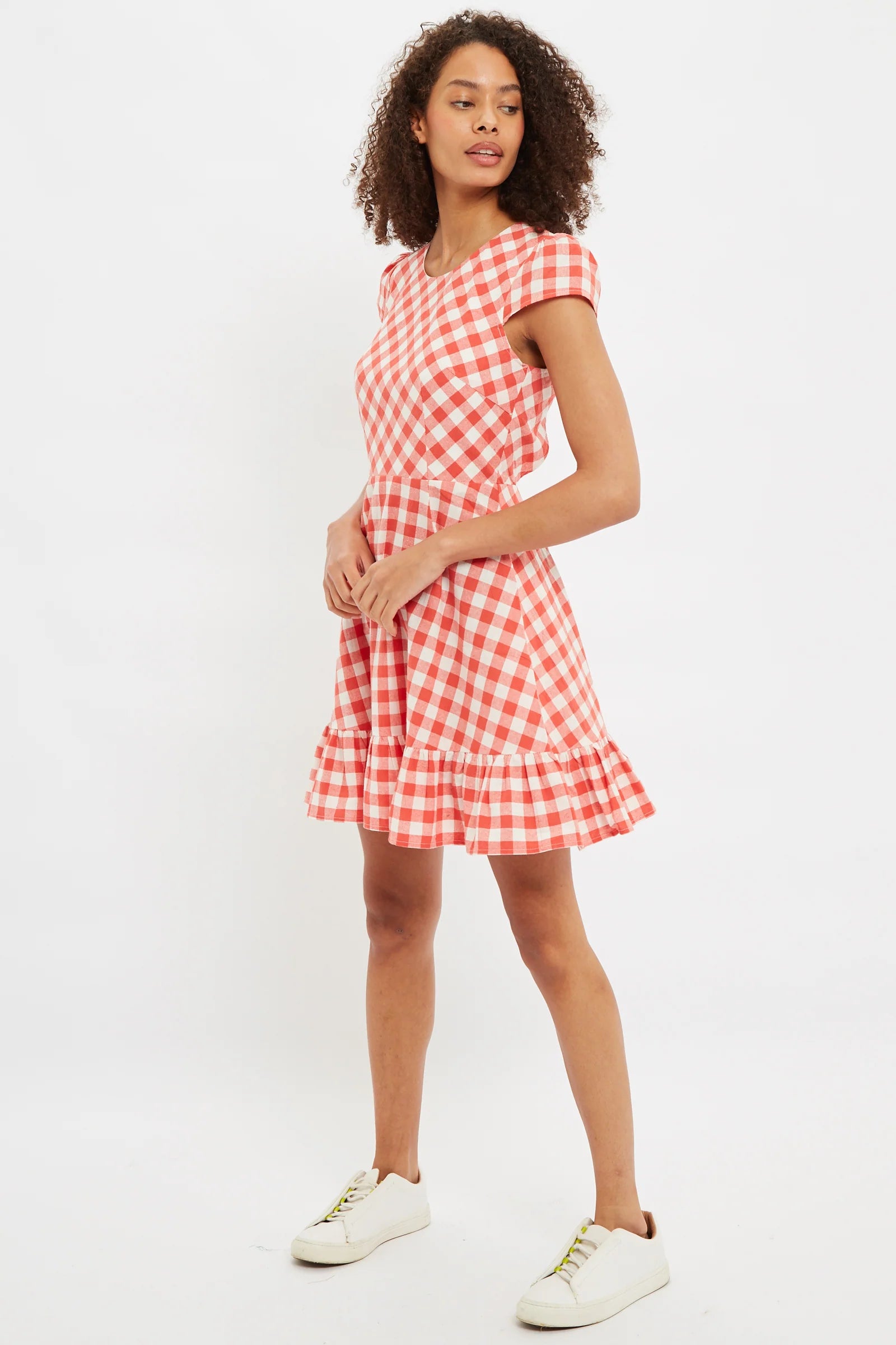 Louche Kare Picnic Check Cap Sleeve Mini Dress In Red