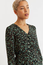 Kathlyn Fleur Vert Print Long Sleeve Midi Dress
