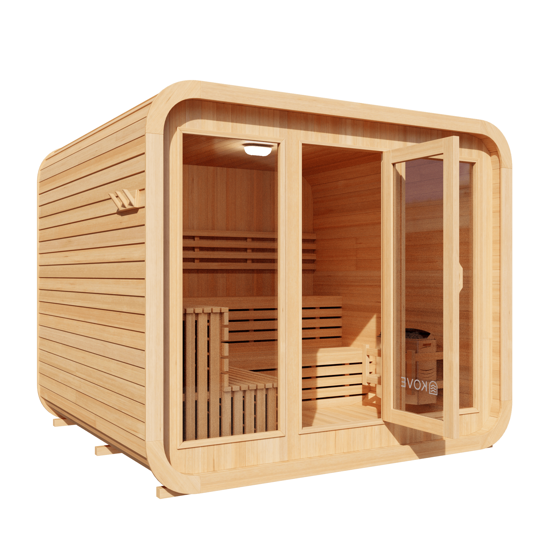 KOVE Cube Sauna 5–6 Person Outdoor Sauna – Premium Spruce Wood, 8kW Harvia Heater, Modern Cube Design