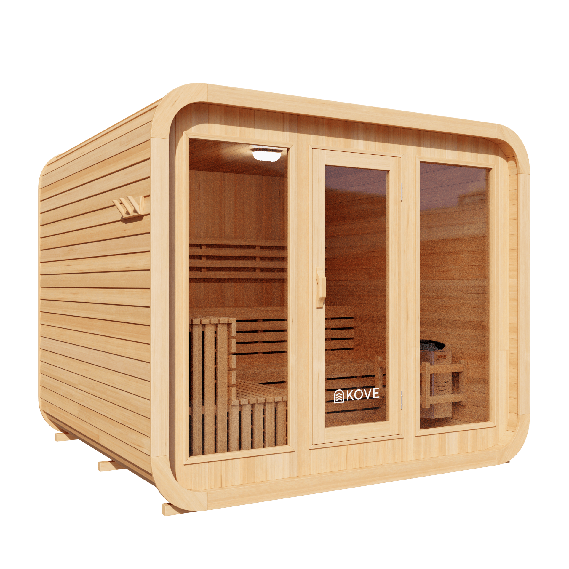 KOVE Cube Sauna 5–6 Person Outdoor Sauna – Premium Spruce Wood, 8kW Harvia Heater, Modern Cube Design