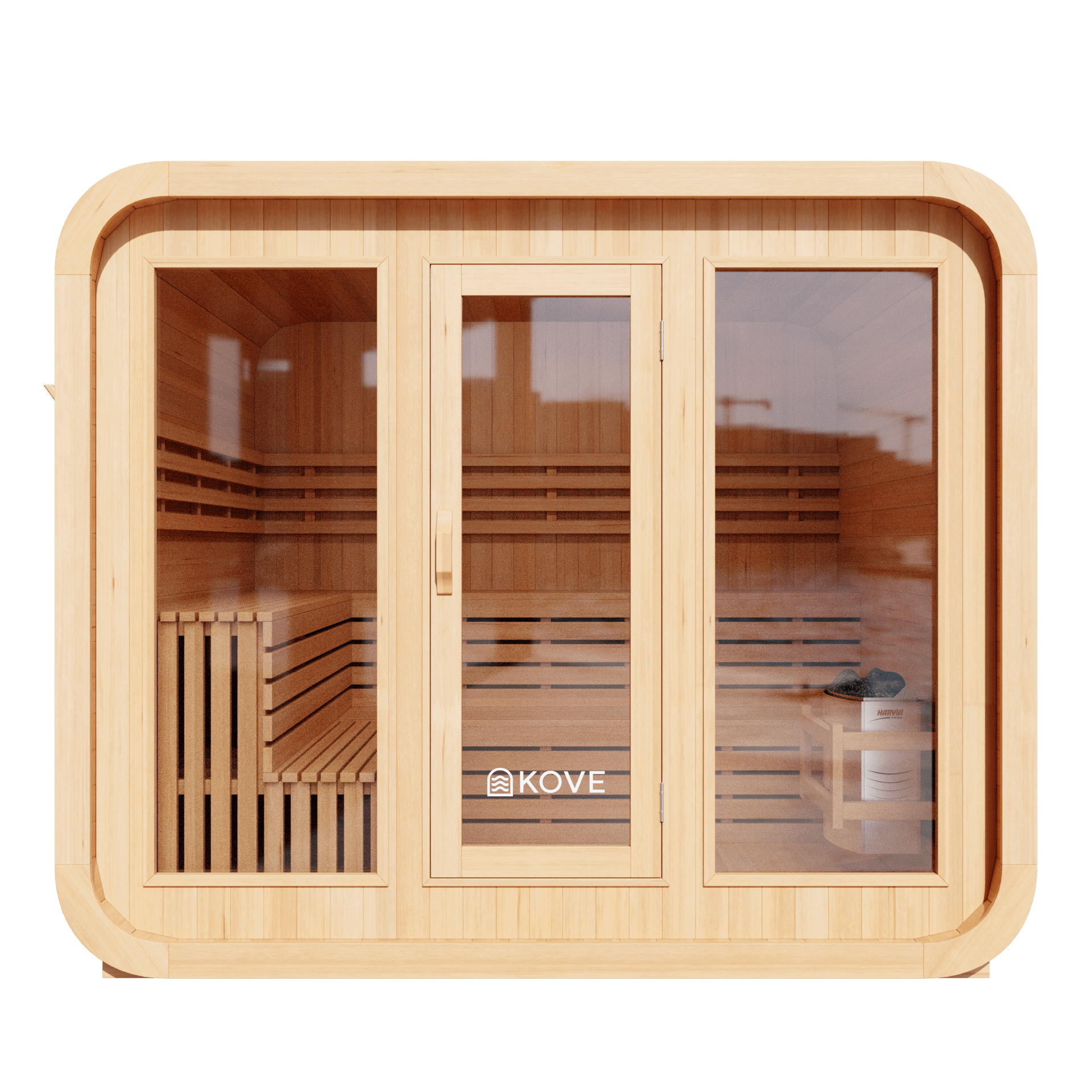 KOVE Cube Sauna 5–6 Person Outdoor Sauna – Premium Spruce Wood, 8kW Harvia Heater, Modern Cube Design