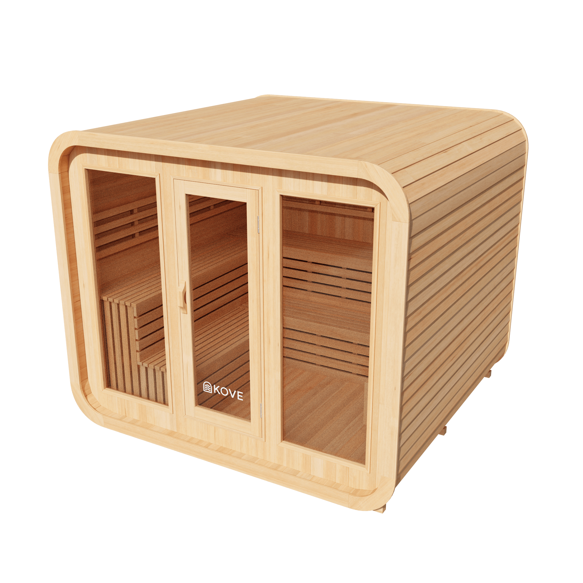 KOVE Cube Sauna 5–6 Person Outdoor Sauna – Premium Spruce Wood, 8kW Harvia Heater, Modern Cube Design