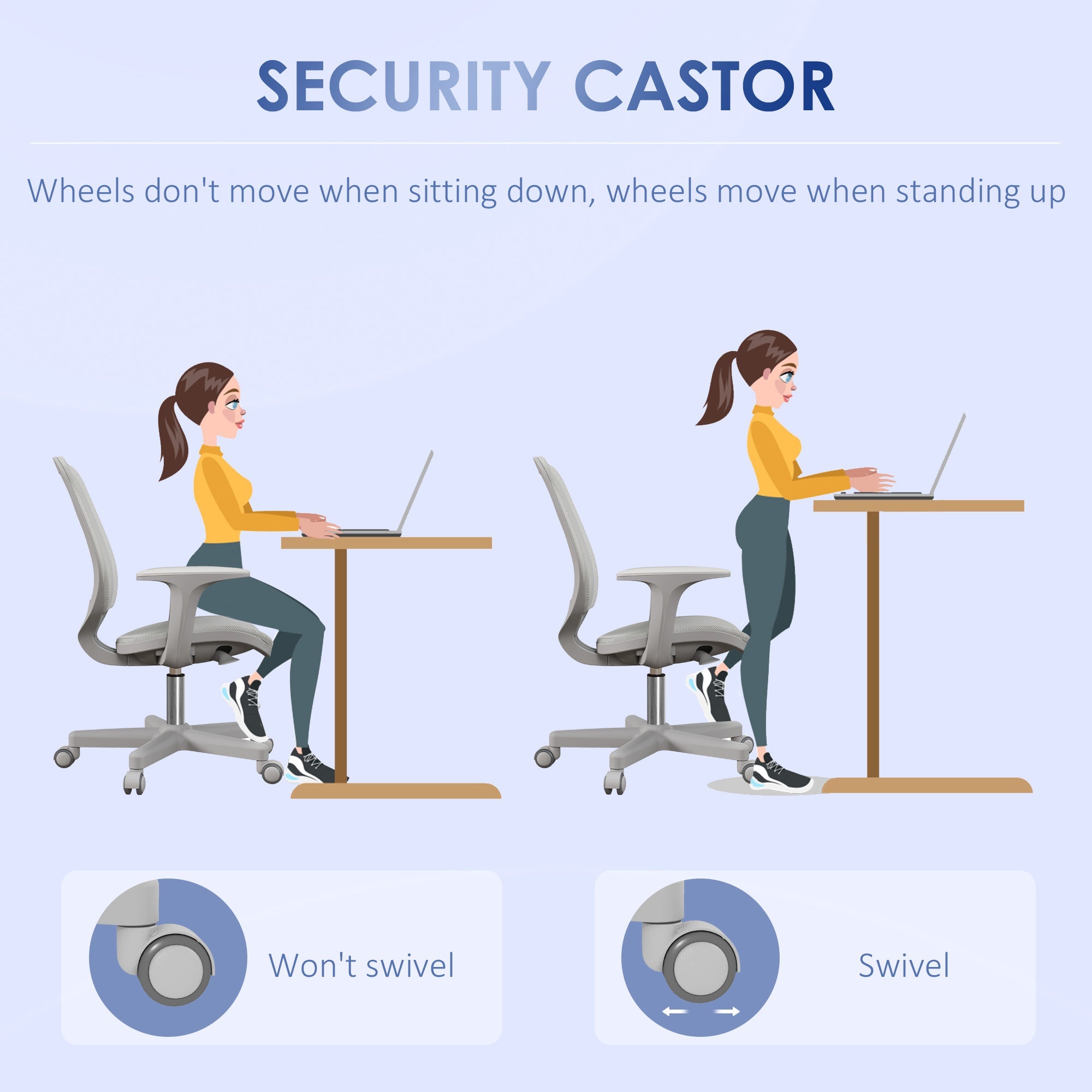 Vinsetto Office Chair, Breathable Mesh Swivel Desk Chair with Adjustable Height and  360° Swivel Security Wheels for Home Office, Study, Grey