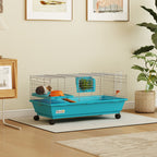 PawHut Small Animal Cage Rabbit Guinea Pigs Chinchillas Cage with Wheels Water Bottle