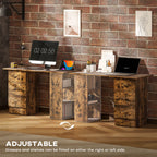 HOMCOM Computer Desk, Writing Table, PC Workstation with 3 Storage Shelves and Drawers, Silver Handle, for Home Office, Rustic Brown