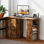 HOMCOM Computer Desk, Writing Table, PC Workstation with 3 Storage Shelves and Drawers, Silver Handle, for Home Office, Rustic Brown