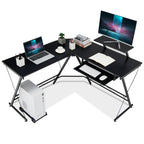 L-Shaped Computer Desk with Movable Host Stand and Removable Monitor Shelf-Black
