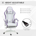 Vinsetto Computer Gaming Chair, PU Leather Desk Chair with Footrest, Swivel Task Chair with 135\'c2\'b0 Reclining Back and Lumbar Support, PC Chair for Adults, White and Purple