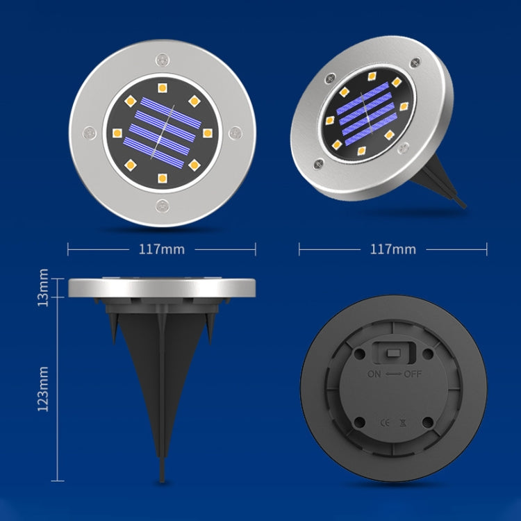 8 LEDs Colorful Dimmable Solar Outdoor Garden Lawn Light Sensor Type Intelligent Light Control Buried Light, 8 LEDs