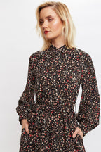 Louche Leonie Wax Flower Long Sleeve Midi Shirtdress
