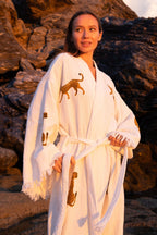 WILD LEOPARD Organic Cotton Kimono in Brown