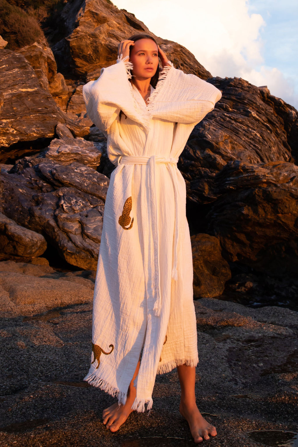 WILD LEOPARD Organic Cotton Kimono in Brown