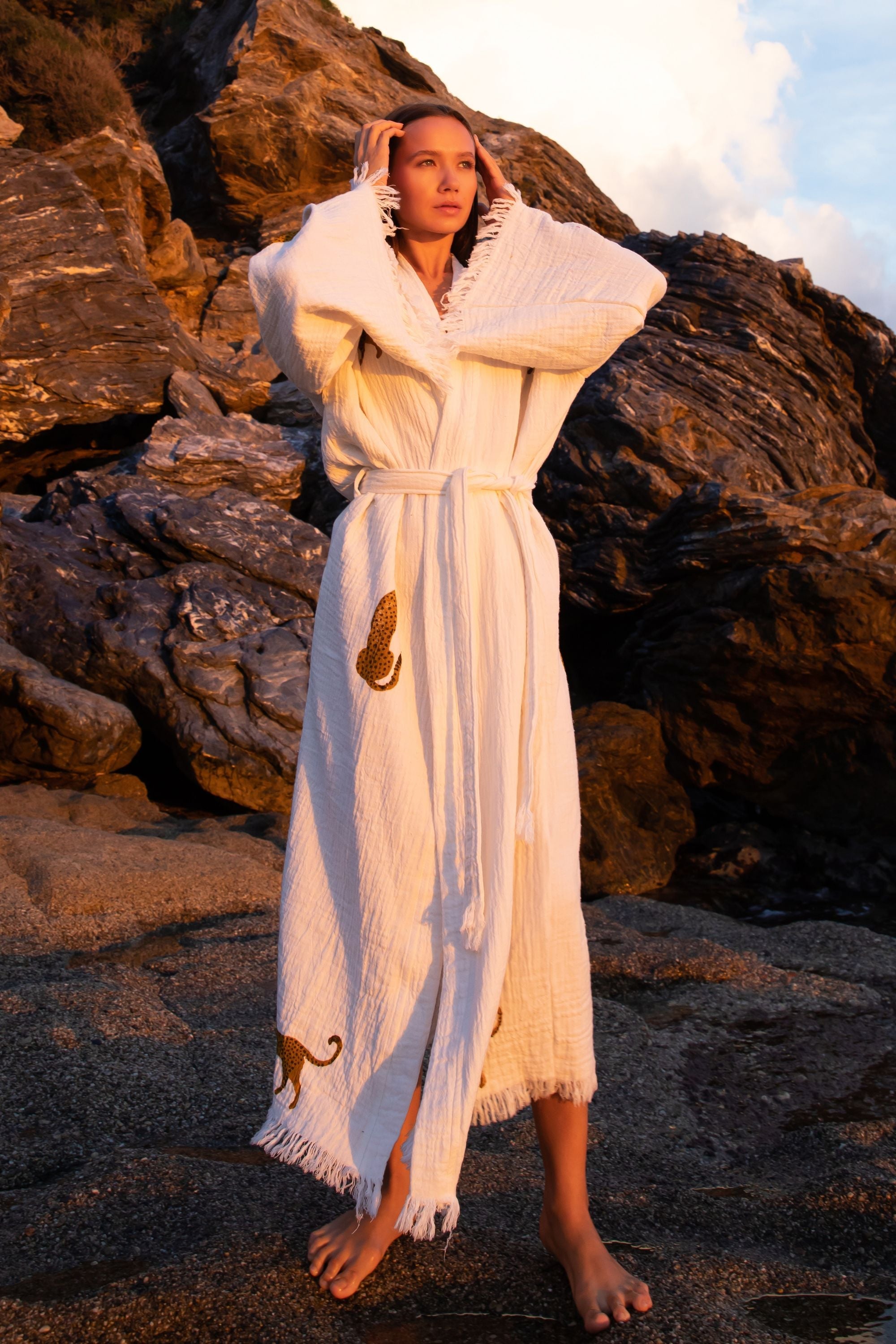 WILD LEOPARD Organic Cotton Kimono in Brown