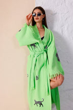 WILD LEOPARD Organic Cotton Kimono in Lime