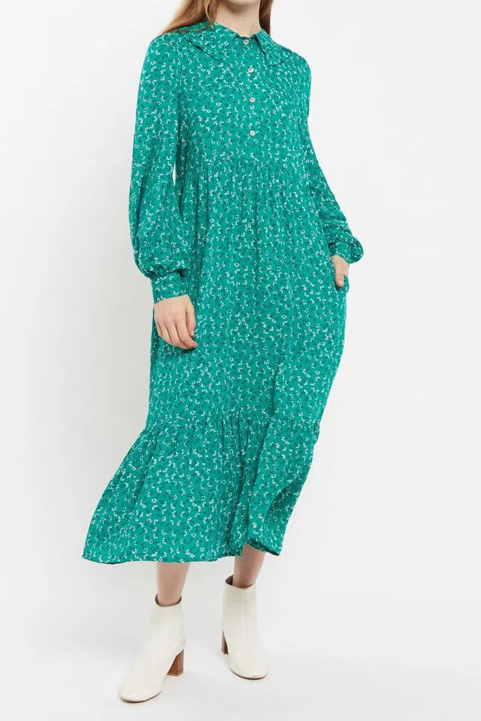 Louche Lif Naive Ditsy Print Tiered Long Sleeve Midi Dress