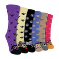 6 Pack Ladies Novelty Animal Pattern Fleece Lined Slipper Socks