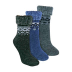 Ladies 3 Pack Turnover Top Wool Bed Socks for Winter - Fluffy Nordic Design