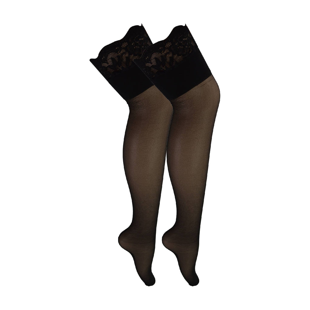 2 Pack Ladies Seamed Stockings with Lace Top