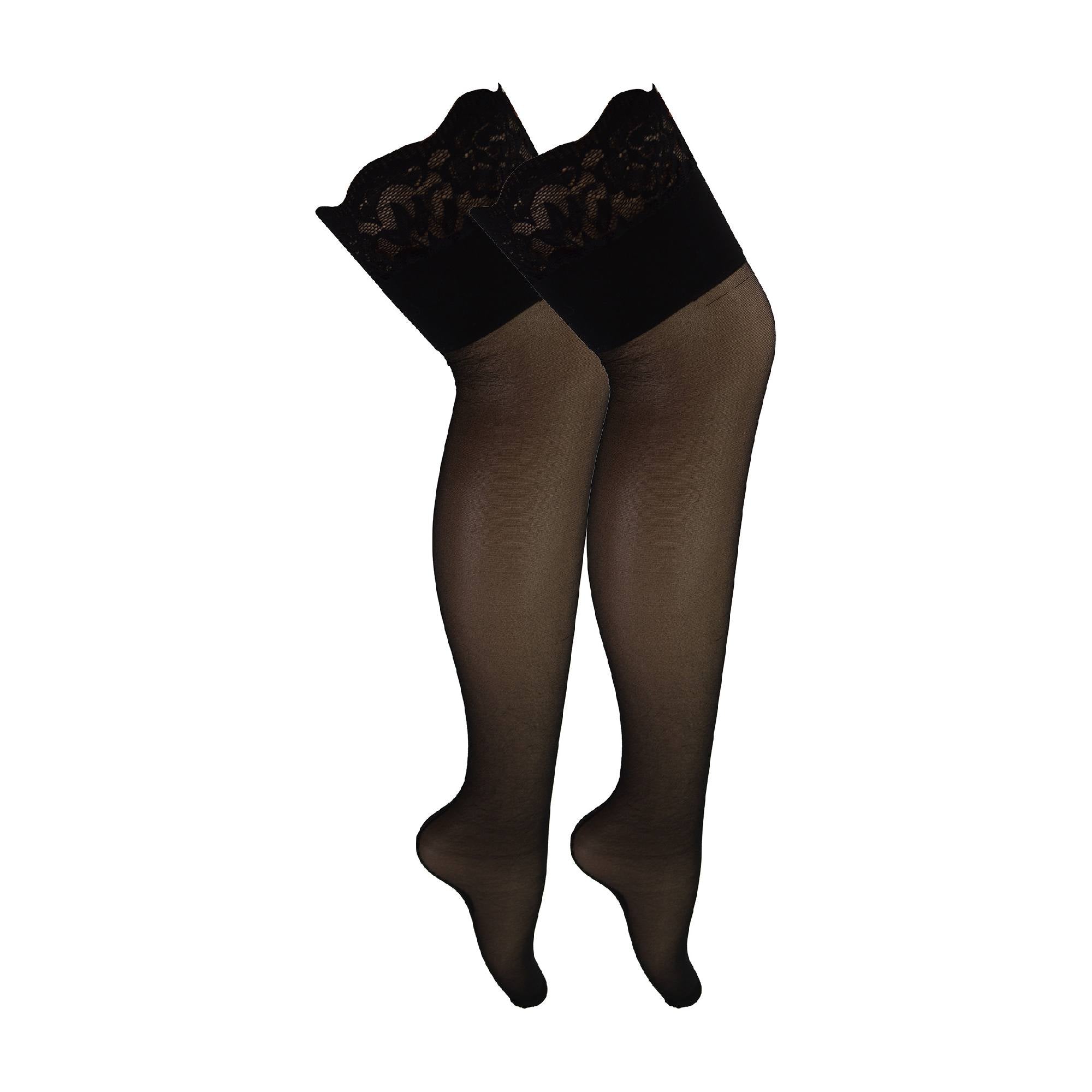 2 Pack Ladies Seamed Stockings with Lace Top